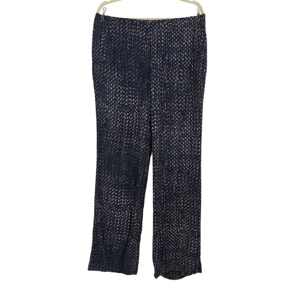 Peruvian Connection Womens 12 Pants Distressed Print Navy Blue Straight Leg Boho - Picture 7 of 7